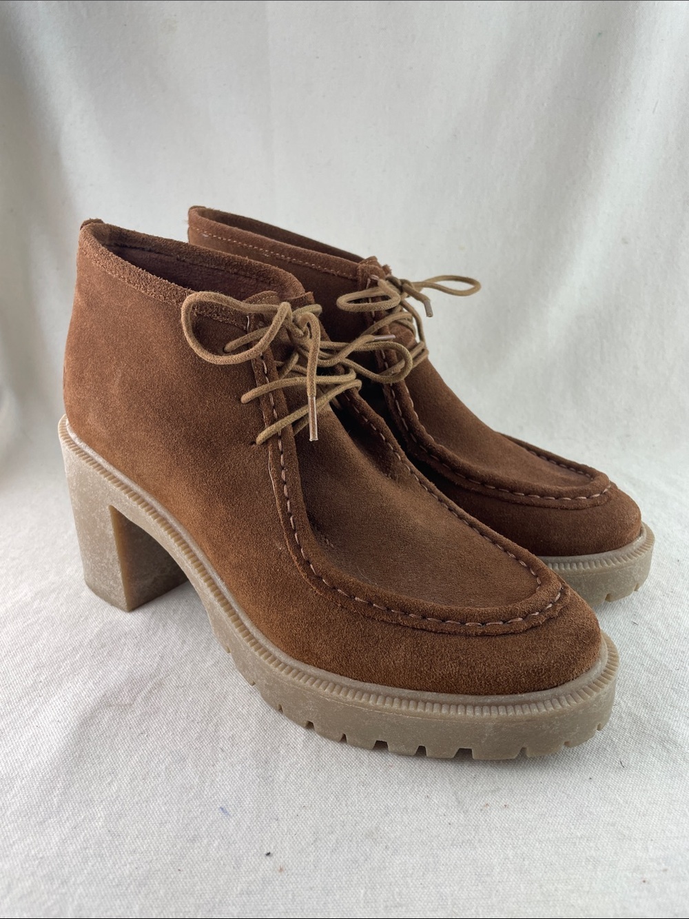 Lucky Brand Brown Suede Lace-Up Chunky Heel Ankle Boots Size 9.5